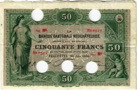 Аверс банкноты 50 франков (Швейцария) 1883 года