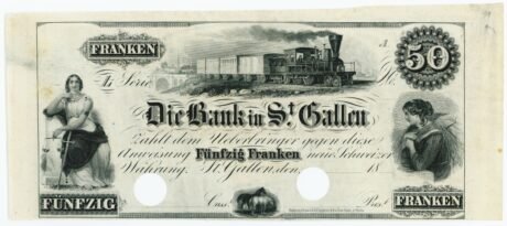 Аверс банкноты 50 франков (Швейцария) 1852 года