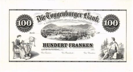Аверс банкноты 100 франков (Швейцария) 1864 года