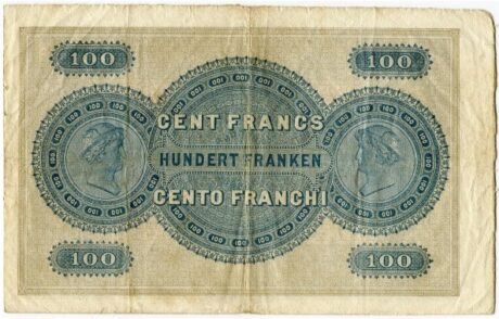 Реверс банкноты 100 франков (Швейцария) 1883 года