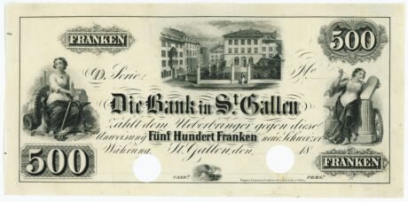 Аверс банкноты 500 франков (Швейцария) 1852 года