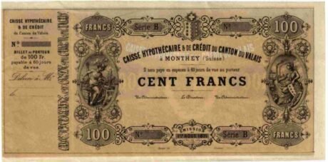 Аверс банкноты 100 франков (Швейцария) 1871 года