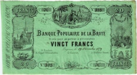 Аверс банкноты 20 franków (Szwajcaria) 1879