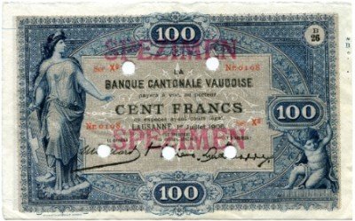 Аверс банкноты 100 франков (Швейцария) 1883 года