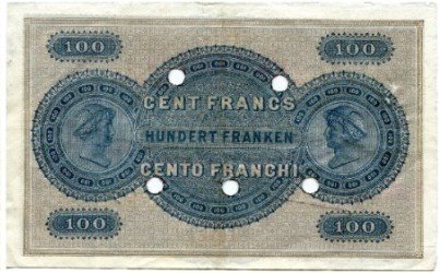 Реверс банкноты 100 франков (Швейцария) 1883 года