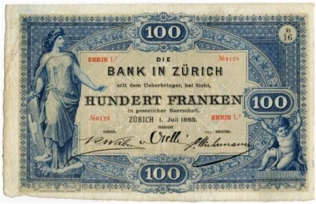 Аверс банкноты 100 франков (Швейцария) 1883 года