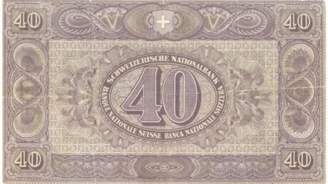 Реверс банкноты 40 franków „2. seria, banknot rezerwowy” (Szwajcaria) 1914