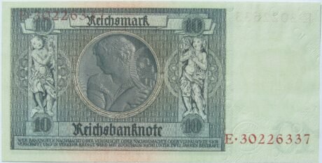 Реверс банкноты 10 немецких марок (Германия) 1948 года