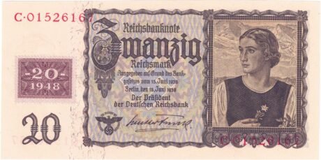 Аверс банкноты 20 немецких марок (Германия) 1948 года