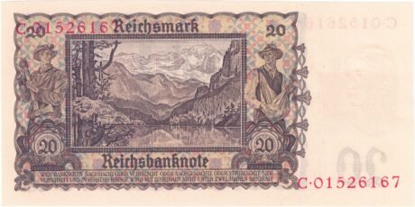 Реверс банкноты 20 немецких марок (Германия) 1948 года