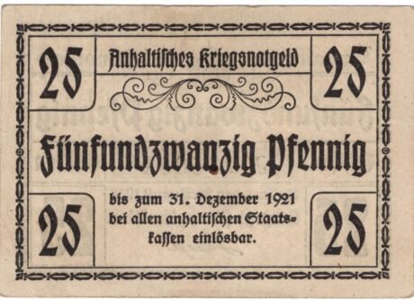 Реверс банкноты 25 пфеннигов Herzogliche Finanzdirektion (Германия) 1918 года