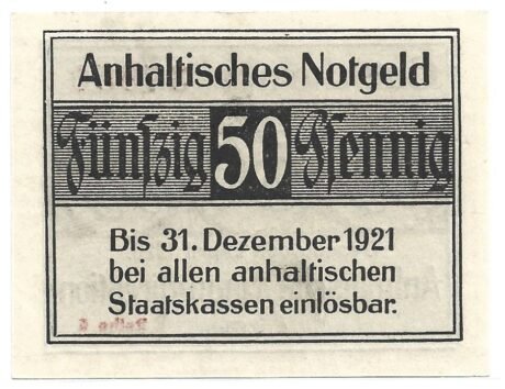 Реверс банкноты 50 fenigów Anhaltische Finanzdirektion (Niemcy) 1920