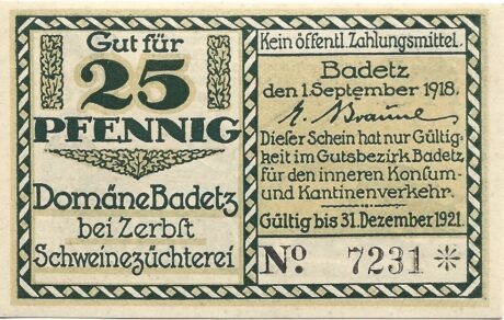 Аверс банкноты 25 fenigów (Niemcy) 1918