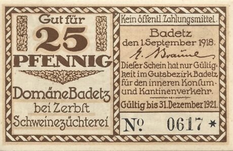 Аверс банкноты 25 fenigów (Niemcy) 1918