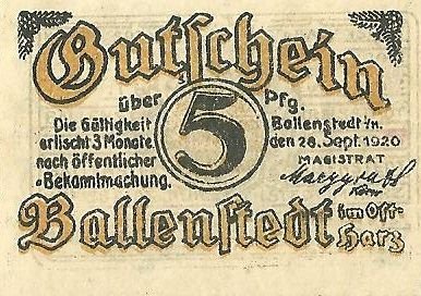 Аверс банкноты 5 fenigów (Niemcy) 1920