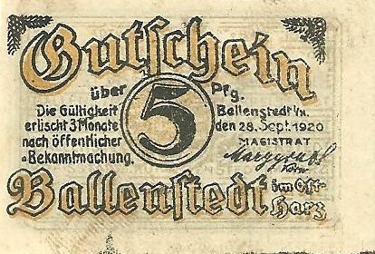 Аверс банкноты 5 fenigów (Niemcy) 1920