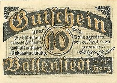 Аверс банкноты 10 fenigów (Niemcy) 1920