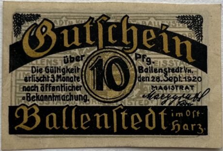 Аверс банкноты 10 fenigów (Niemcy) 1920