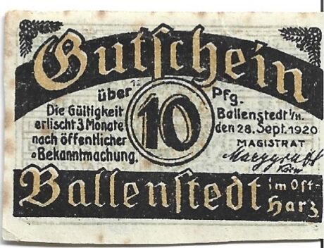 Аверс банкноты 10 fenigów (Niemcy) 1920