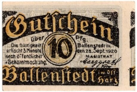 Аверс банкноты 10 fenigów (Niemcy) 1920