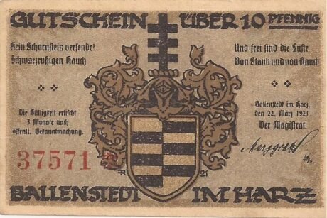 Аверс банкноты 10 fenigów (Niemcy) 1921