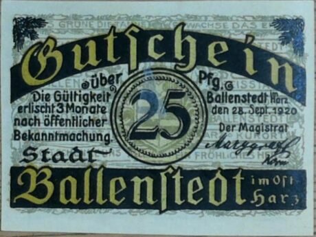 Аверс банкноты 25 fenigów (Niemcy) 1920