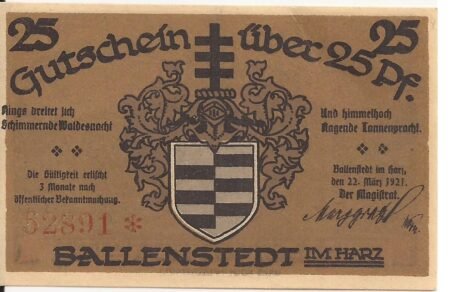 Аверс банкноты 25 пфеннигов (Германия) 1921 года