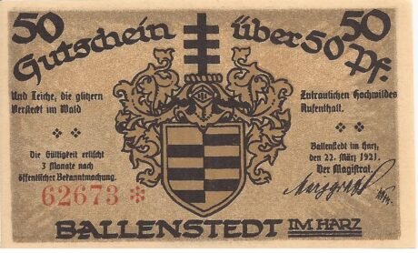 Аверс банкноты 50 fenigów (Niemcy) 1921