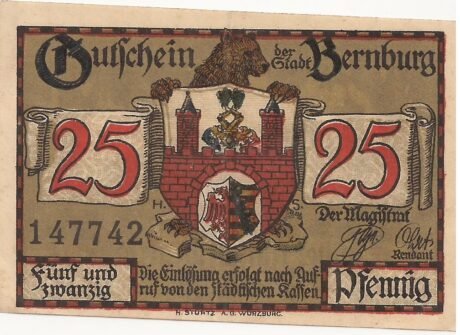 Аверс банкноты 25 fenigów (Niemcy) 1921