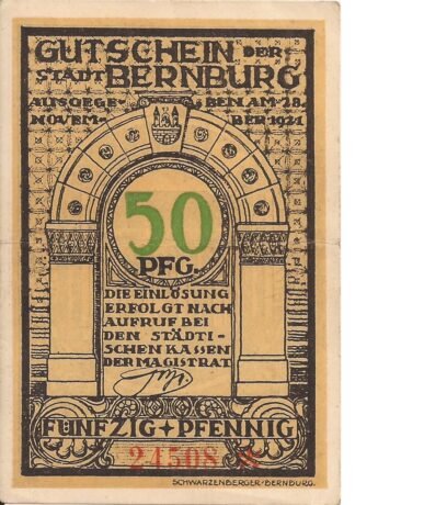 Аверс банкноты 50 fenigów (Niemcy) 1921