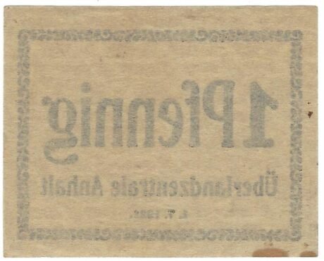Реверс банкноты 1 fenig Überlandzentrale Anhalt (Niemcy) 1920