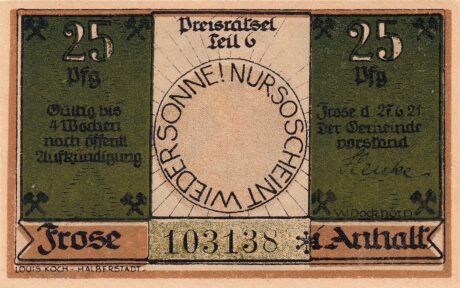 Аверс банкноты 25 fenigów (Niemcy) 1921