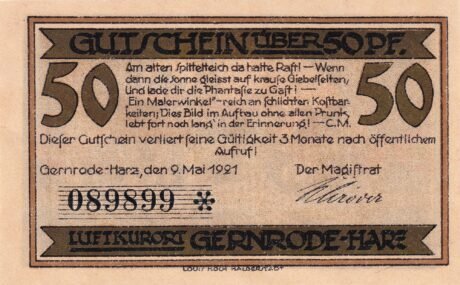 Аверс банкноты 50 fenigów (Niemcy) 1921