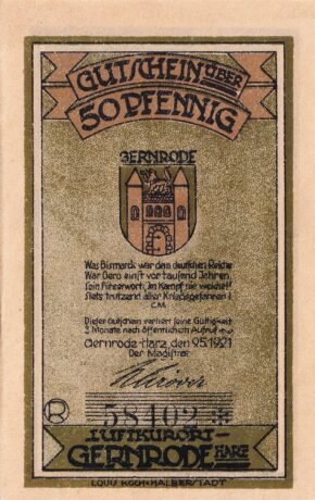 Аверс банкноты 50 fenigów (Niemcy) 1921