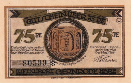 Аверс банкноты 75 пфеннигов (Германия) 1921 года