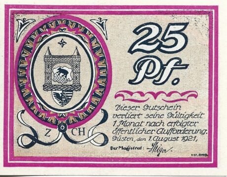 Аверс банкноты 25 fenigów (Niemcy) 1921