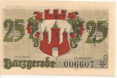 Аверс банкноты 25 fenigów (Niemcy) 1921