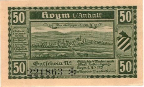 Аверс банкноты 50 fenigów (Niemcy) 1921