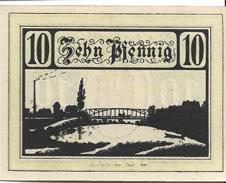 Реверс банкноты 10 fenigów (Niemcy) 1921