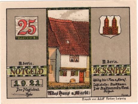 Аверс банкноты 25 fenigów (Niemcy) 1921