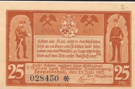 Аверс банкноты 25 fenigów (Niemcy) 1921