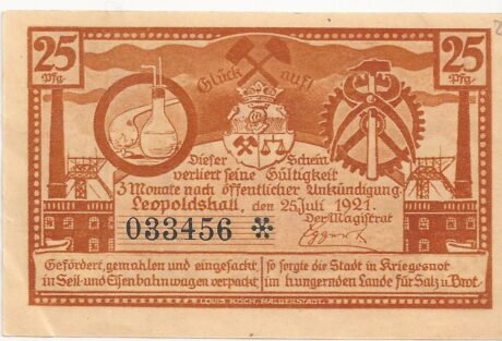 Аверс банкноты 25 fenigów (Niemcy) 1921