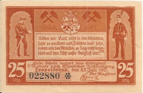 Аверс банкноты 25 fenigów (Niemcy) 1921