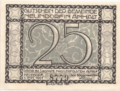 Аверс банкноты 25 fenigów (Niemcy) 1921