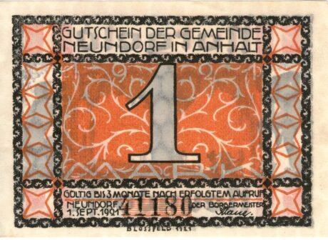 Аверс банкноты 1 marka (Niemcy) 1921