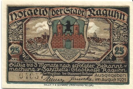 Аверс банкноты 25 fenigów (Niemcy) 1921