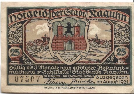 Аверс банкноты 25 fenigów (Niemcy) 1923