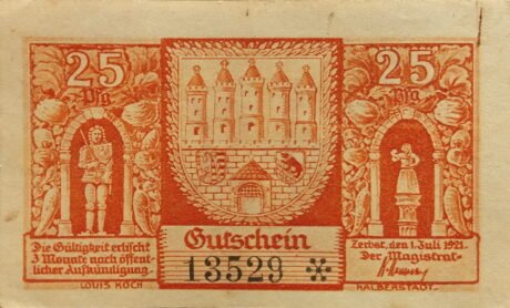 Аверс банкноты 25 fenigów (Niemcy) 1921