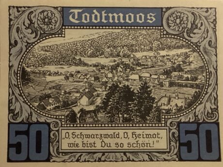 Реверс банкноты 50 fenigów Todtmoos, Menzenschwand, St. Blasien, Titisee, Bernau (Niemcy) 1922