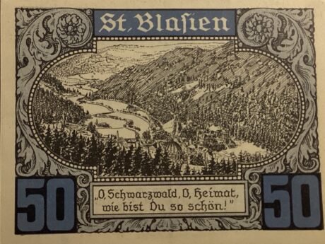 Реверс банкноты 50 fenigów Todtmoos, Menzenschwand, St. Blasien, Titisee, Bernau (Niemcy) 1922